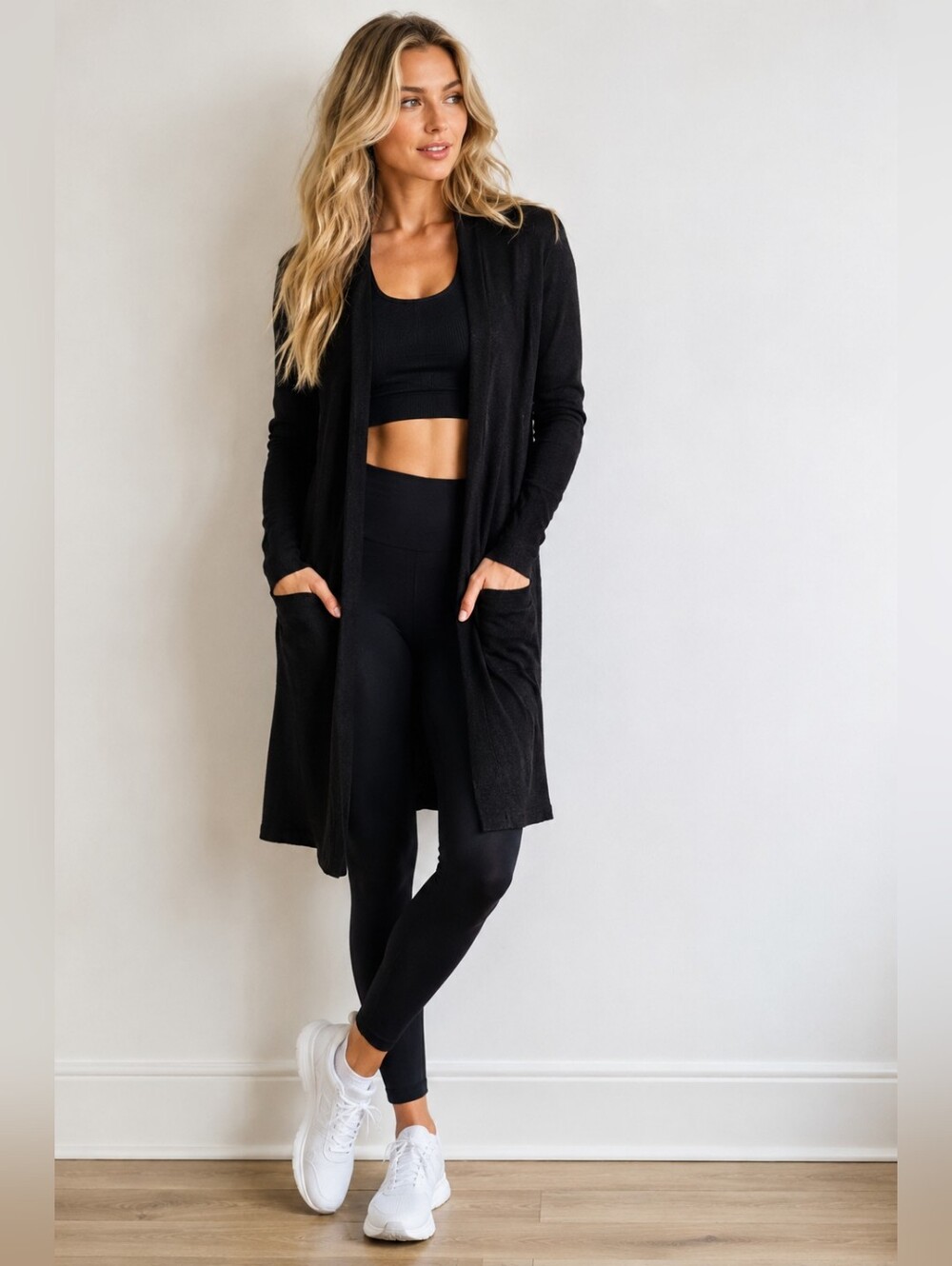 Cyrus New York Black Longline Open Front Cardigan Duster – Small NWT